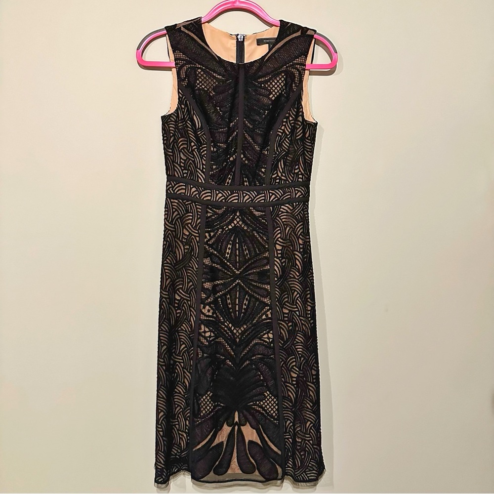 BCBG Maxazria Black and Nude Midi Dress - size 4
